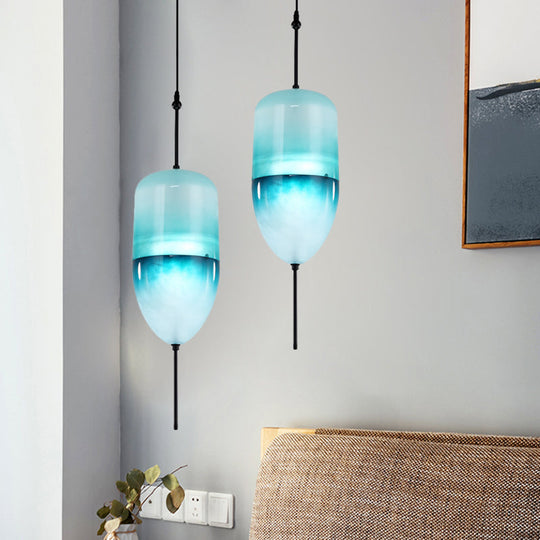 Modern Blue Teardrop Pendant Lamp With Glass Shade In White/Warm Light