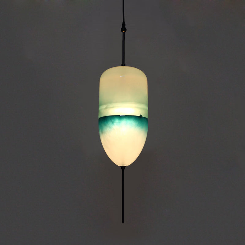 Modern Blue Teardrop Pendant Lamp With Glass Shade In White/Warm Light