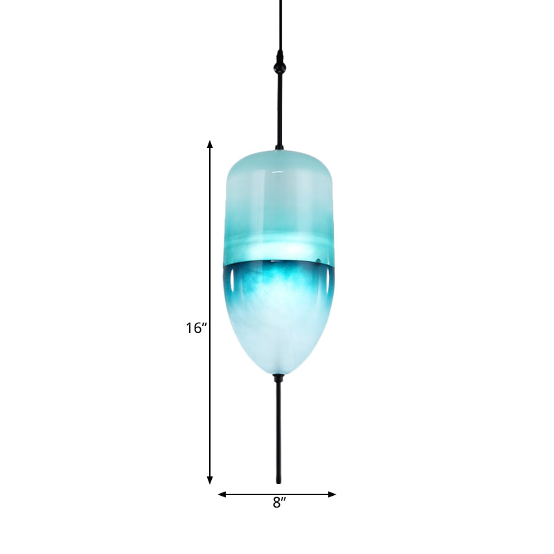 Modern Teardrop Pendant Light in Blue with White/Warm Glass Shade