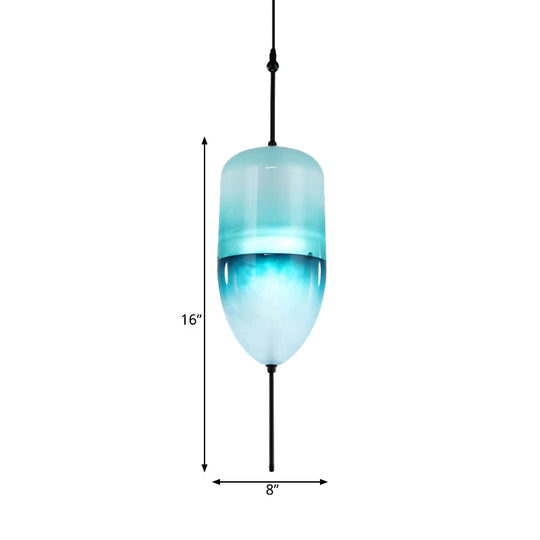 Modern Teardrop Pendant Light in Blue with White/Warm Glass Shade