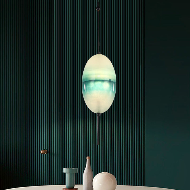 Modern Teardrop Pendant Light in Blue with White/Warm Glass Shade