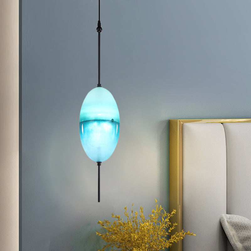 Modern Teardrop Pendant Light in Blue with White/Warm Glass Shade