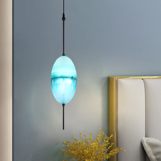 Modern Teardrop Pendant Light in Blue with White/Warm Glass Shade