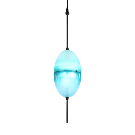 Modern Teardrop Pendant Light in Blue with White/Warm Glass Shade