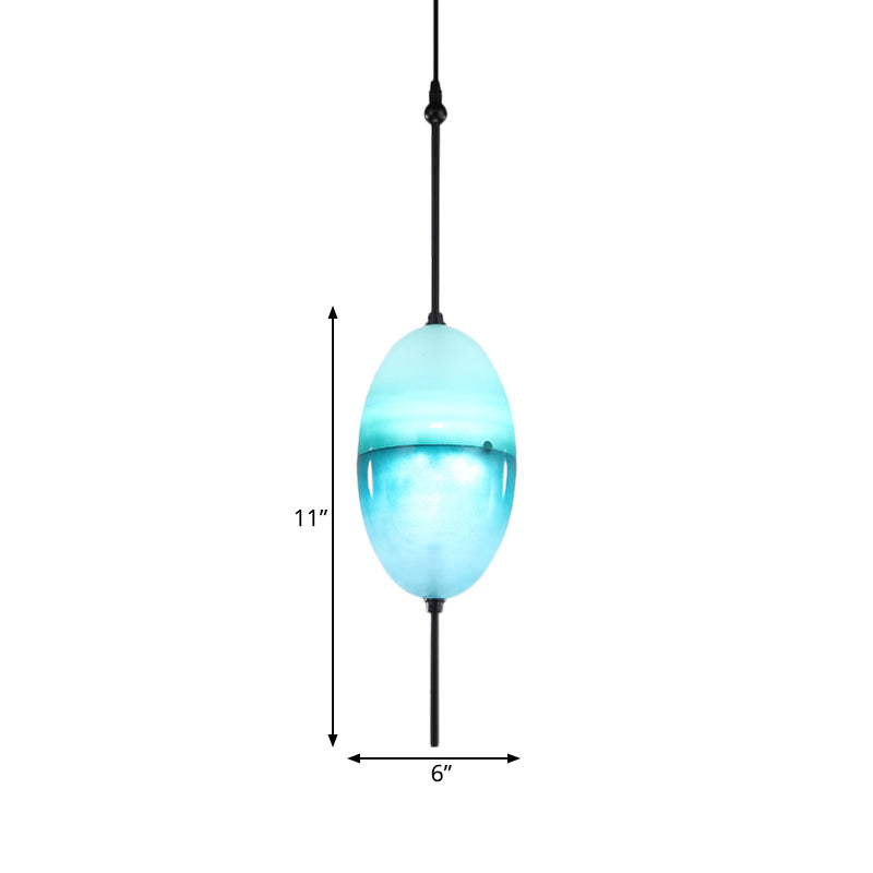 Modern Teardrop Pendant Light in Blue with White/Warm Glass Shade