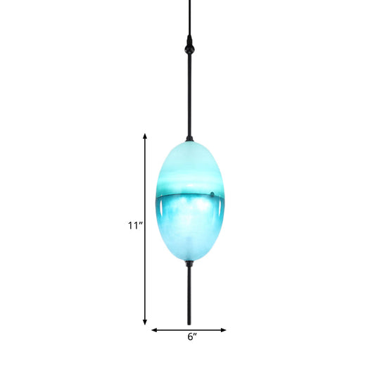 Modern Blue Teardrop Pendant Lamp With Glass Shade In White/Warm Light