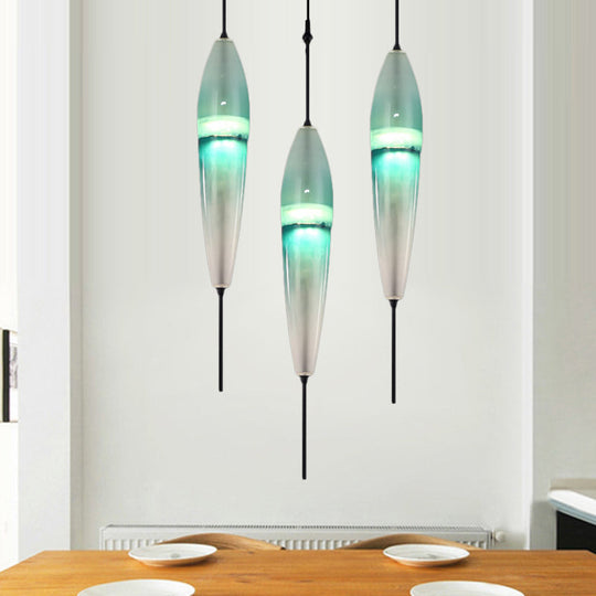 Modern Teardrop Pendant Light in Blue with White/Warm Glass Shade