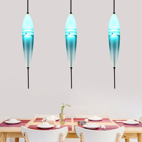 Modern Teardrop Pendant Light in Blue with White/Warm Glass Shade