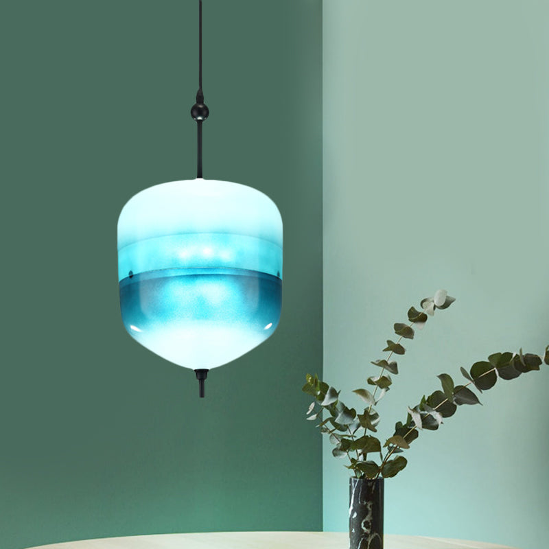 Modern Teardrop Pendant Light in Blue with White/Warm Glass Shade