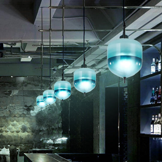 Modern Teardrop Pendant Light in Blue with White/Warm Glass Shade