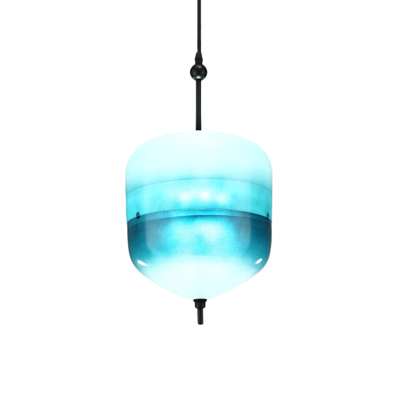 Modern Teardrop Pendant Light in Blue with White/Warm Glass Shade