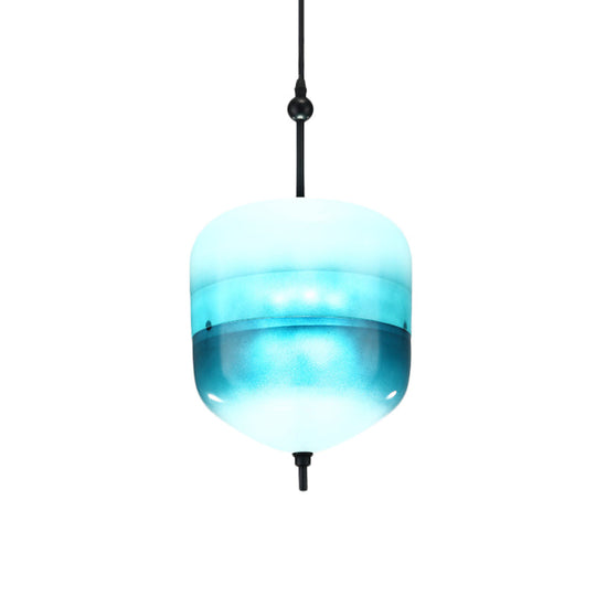 Modern Teardrop Pendant Light in Blue with White/Warm Glass Shade