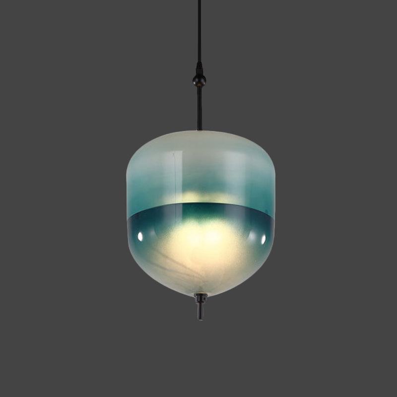 Modern Teardrop Pendant Light in Blue with White/Warm Glass Shade
