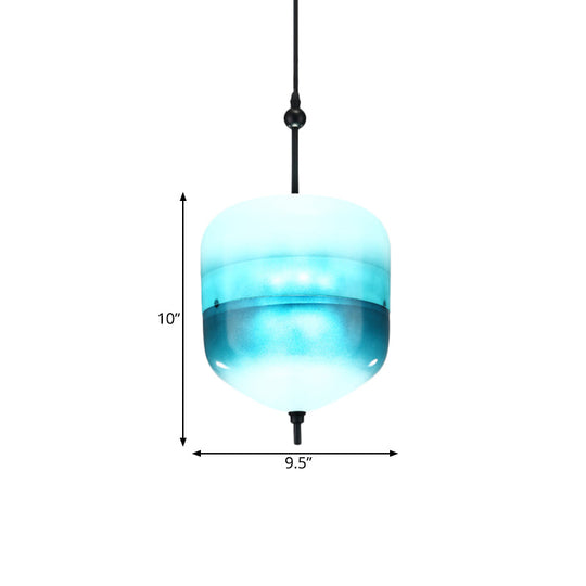 Modern Teardrop Pendant Light in Blue with White/Warm Glass Shade