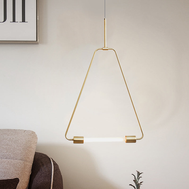 Modern Black/Gold Triangle Wire Frame Led Pendant Light For Foyer - Simple Style Gold