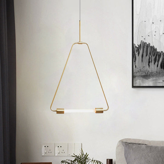 Modern Black/Gold Triangle Wire Frame Led Pendant Light For Foyer - Simple Style
