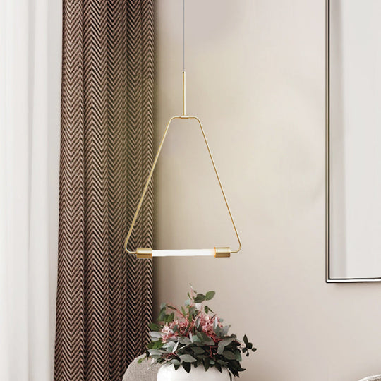 Modern Black/Gold Triangle Wire Frame Led Pendant Light For Foyer - Simple Style