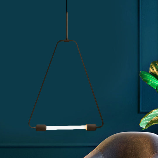 Metal Ceiling Light - Black/Gold Triangle Wire Frame, Simple Style LED Pendant Fixture for Foyer