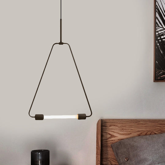Modern Black/Gold Triangle Wire Frame Led Pendant Light For Foyer - Simple Style