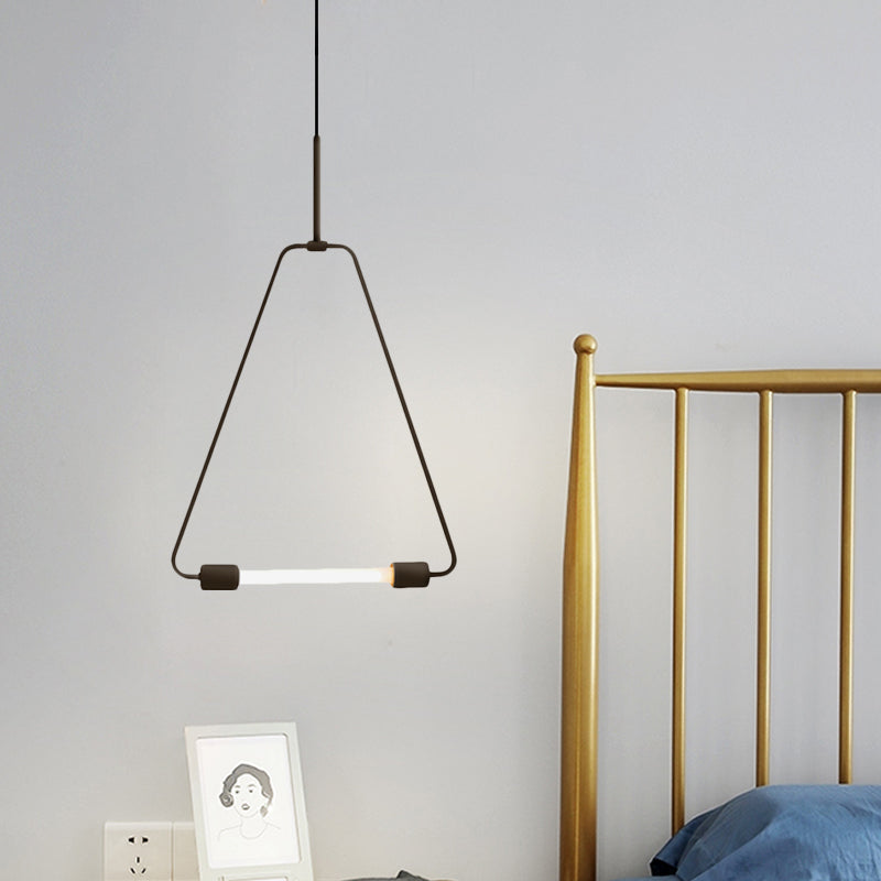 Metal Ceiling Light - Black/Gold Triangle Wire Frame, Simple Style LED Pendant Fixture for Foyer