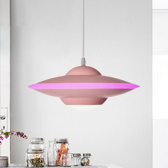 Macaron Style Metal Hanging Lamp - 12/16 W Led Black/White Warm/White Light Pendant Lighting For