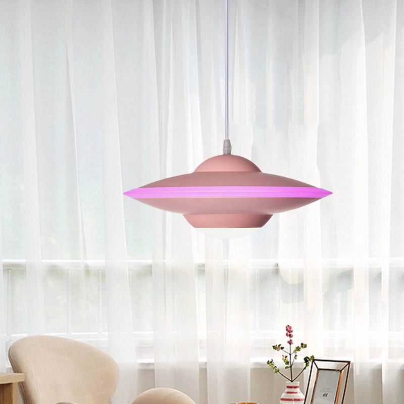 Macaron Style Metal Hanging Lamp - 12/16 W Led Black/White Warm/White Light Pendant Lighting For