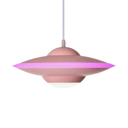 Flying Saucer LED Pendant Lamp in Macaron Style Metal - 12"/16" Diameter, Black or White with Warm/White Light - Ideal for Table Lighting