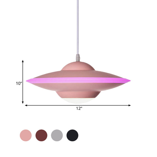 Flying Saucer LED Pendant Lamp in Macaron Style Metal - 12"/16" Diameter, Black or White with Warm/White Light - Ideal for Table Lighting