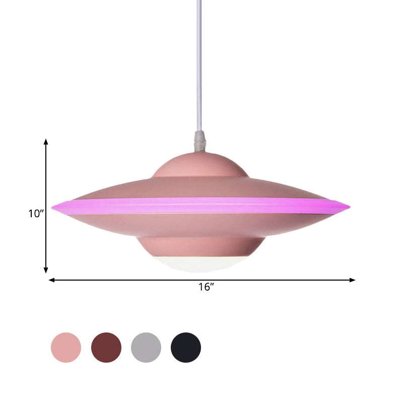 Macaron Style Metal Hanging Lamp - 12/16 W Led Black/White Warm/White Light Pendant Lighting For
