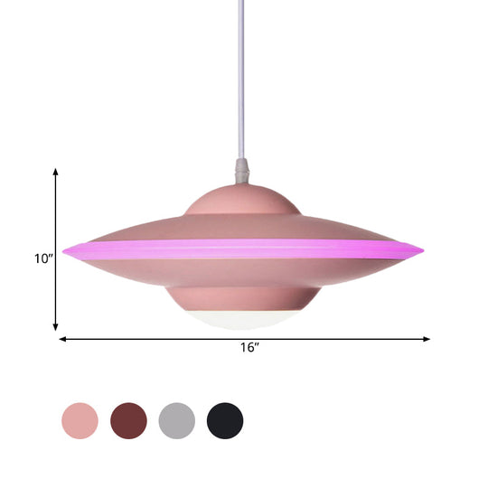 Macaron Style Metal Hanging Lamp - 12/16 W Led Black/White Warm/White Light Pendant Lighting For