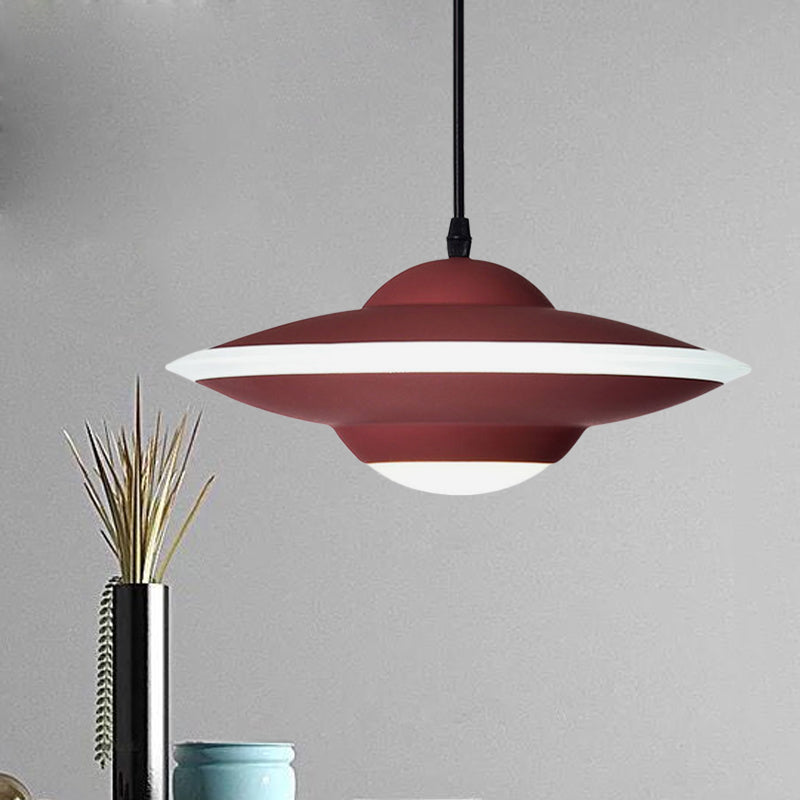 Flying Saucer LED Pendant Lamp in Macaron Style Metal - 12"/16" Diameter, Black or White with Warm/White Light - Ideal for Table Lighting