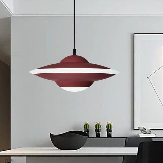 Flying Saucer LED Pendant Lamp in Macaron Style Metal - 12"/16" Diameter, Black or White with Warm/White Light - Ideal for Table Lighting