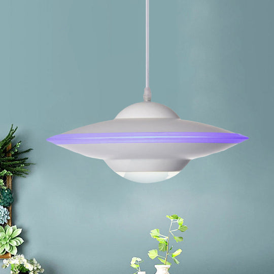 Flying Saucer LED Pendant Lamp in Macaron Style Metal - 12"/16" Diameter, Black or White with Warm/White Light - Ideal for Table Lighting