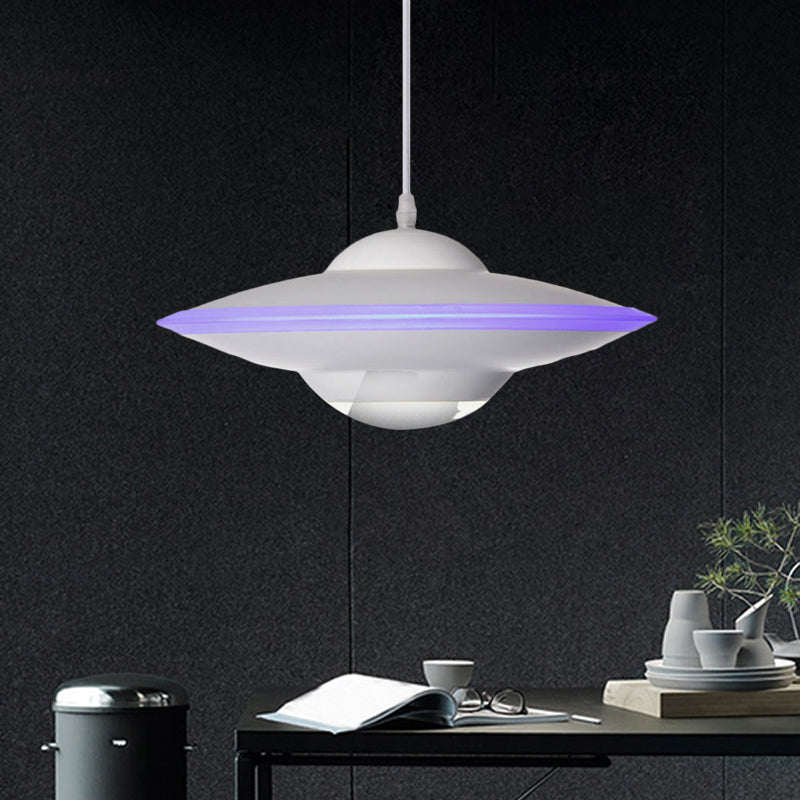Flying Saucer LED Pendant Lamp in Macaron Style Metal - 12"/16" Diameter, Black or White with Warm/White Light - Ideal for Table Lighting