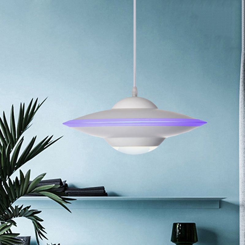 Flying Saucer LED Pendant Lamp in Macaron Style Metal - 12"/16" Diameter, Black or White with Warm/White Light - Ideal for Table Lighting