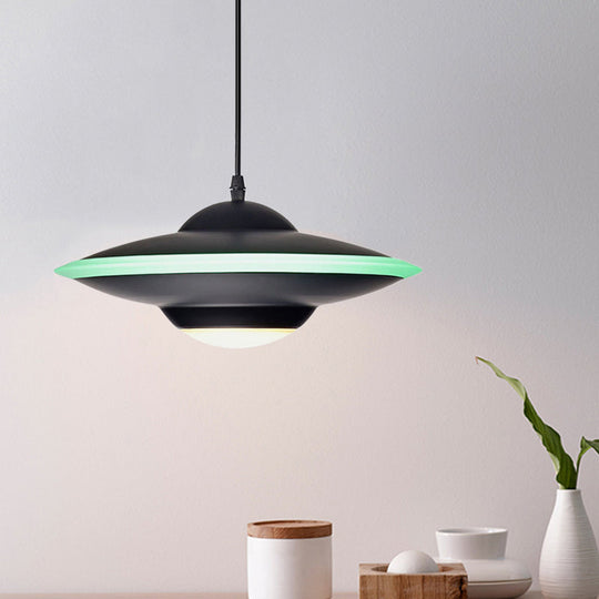 Flying Saucer LED Pendant Lamp in Macaron Style Metal - 12"/16" Diameter, Black or White with Warm/White Light - Ideal for Table Lighting