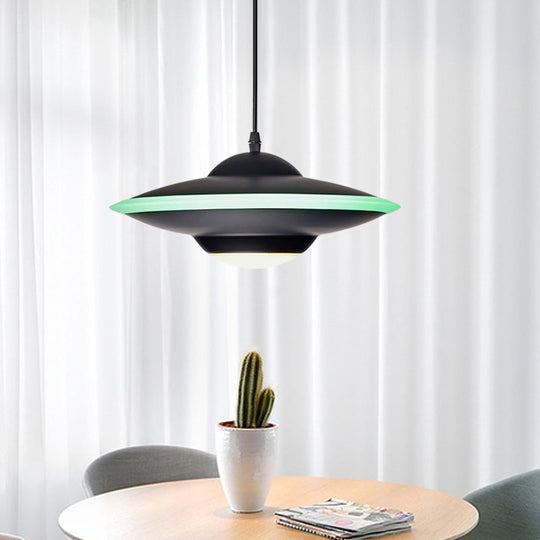 Flying Saucer LED Pendant Lamp in Macaron Style Metal - 12"/16" Diameter, Black or White with Warm/White Light - Ideal for Table Lighting