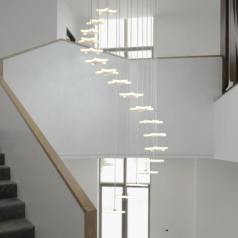 Contemporary LED Acrylic Spiral Hanging Star Lights - 8/12/18 Heads, Warm/White Light