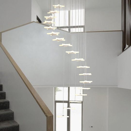 Contemporary LED Acrylic Spiral Hanging Star Lights - 8/12/18 Heads, Warm/White Light