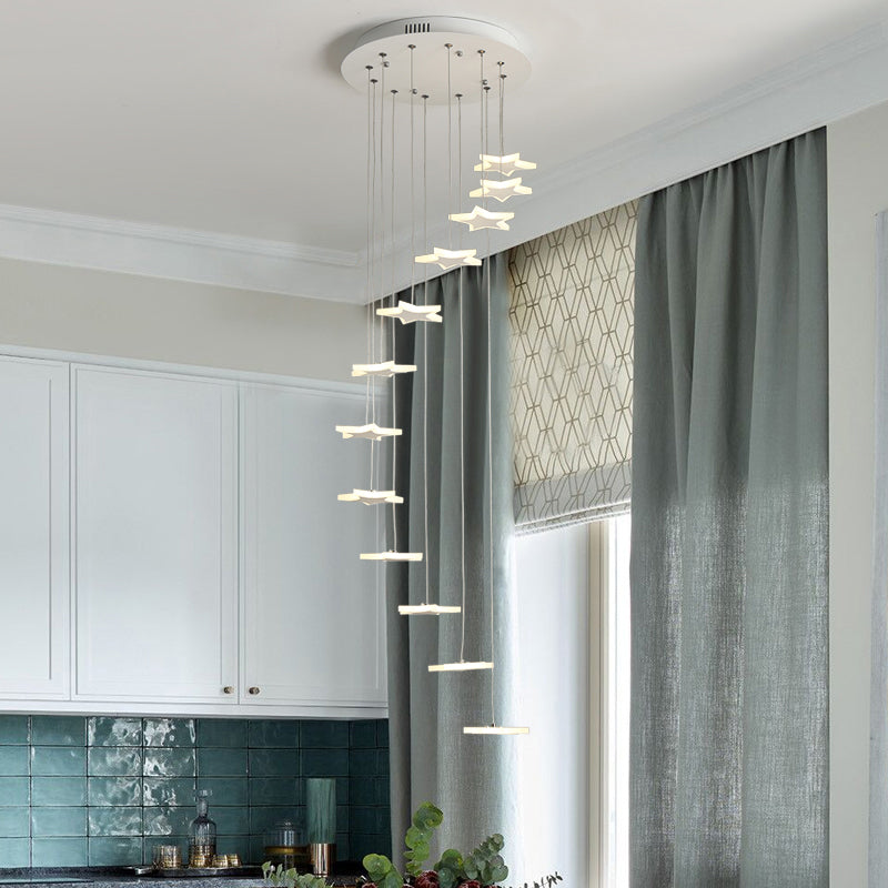 Spiral Hanging Star Lights - Led Cluster Pendant In Warm/White Light 12 / White Warm