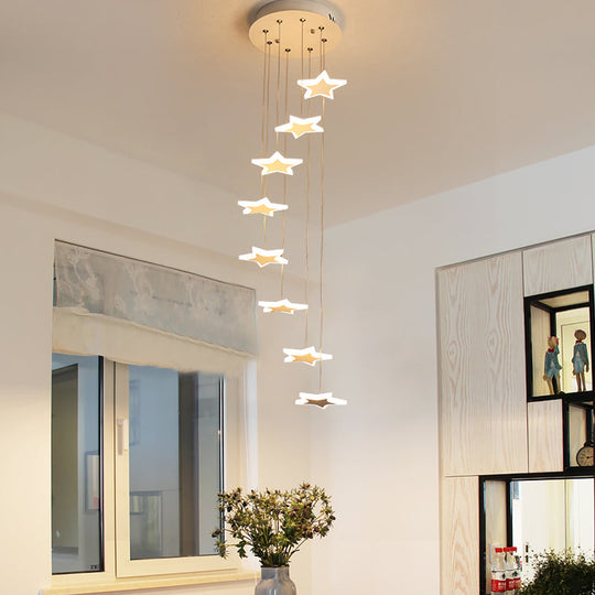 Spiral Hanging Star Lights - Led Cluster Pendant In Warm/White Light 8 / White Warm