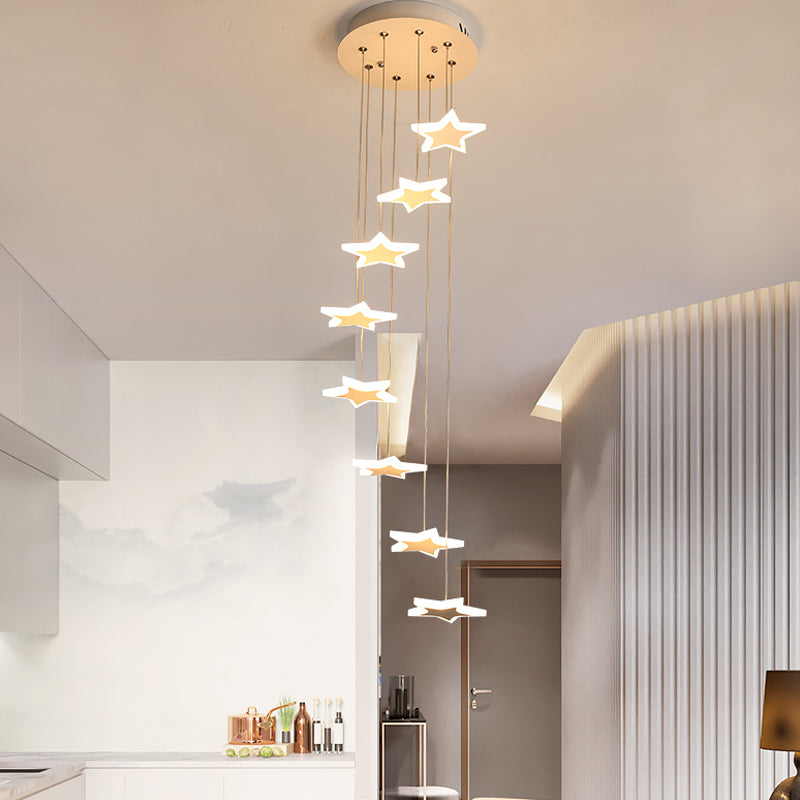 Contemporary LED Acrylic Spiral Hanging Star Lights - 8/12/18 Heads, Warm/White Light