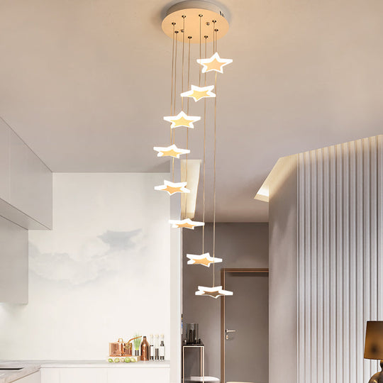 Spiral Hanging Star Lights - Led Cluster Pendant In Warm/White Light