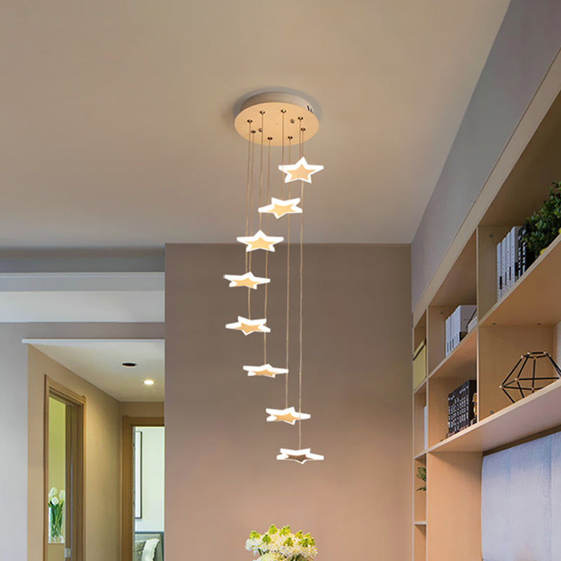 Contemporary LED Acrylic Spiral Hanging Star Lights - 8/12/18 Heads, Warm/White Light