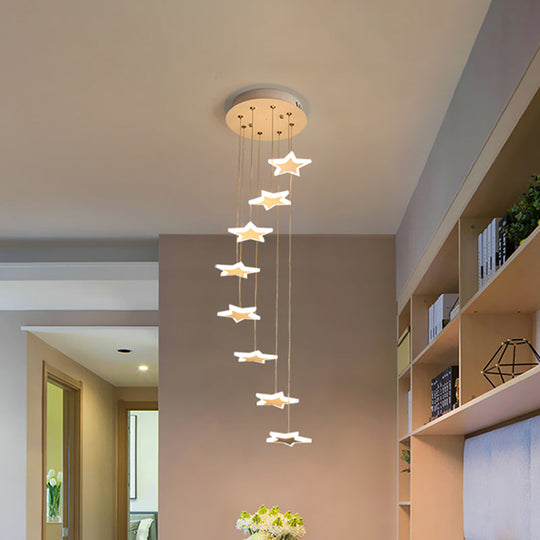 Spiral Hanging Star Lights - Led Cluster Pendant In Warm/White Light