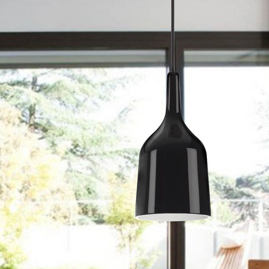 Modern Metal Bell Pendant Light - 6"/8"/10.5" Wide - 1 Light - Black/White/Chrome - Hanging Ceiling Lamp