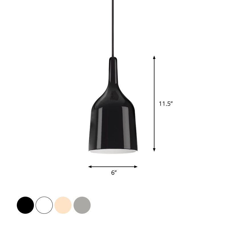 Modern Metal Bell Pendant Light - 6"/8"/10.5" Wide - 1 Light - Black/White/Chrome - Hanging Ceiling Lamp