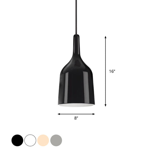 Modern Metal Bell Pendant Light - 6"/8"/10.5" Wide - 1 Light - Black/White/Chrome - Hanging Ceiling Lamp
