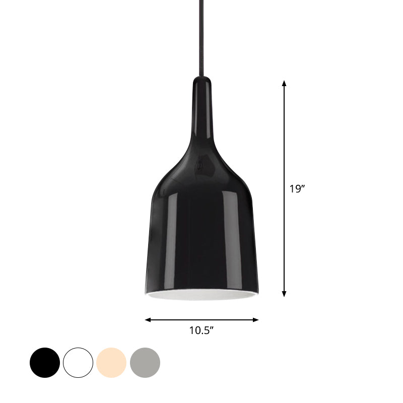 Modern Metal Bell Pendant Light - 6"/8"/10.5" Wide - 1 Light - Black/White/Chrome - Hanging Ceiling Lamp