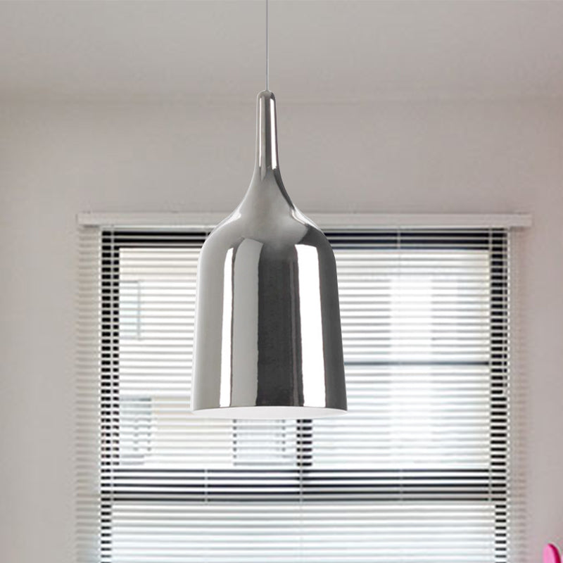 Modern Metal Bell Pendant Light - 6"/8"/10.5" Wide - 1 Light - Black/White/Chrome - Hanging Ceiling Lamp